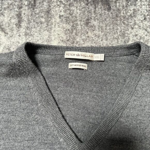 Peter‎ Millar Mens Gray XXL 100% Merino Wool V-Neck Long Sleeve Sweater - Picture 2 of 5